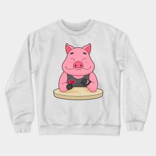 Pig at Poker with Poker cards Crewneck Sweatshirt